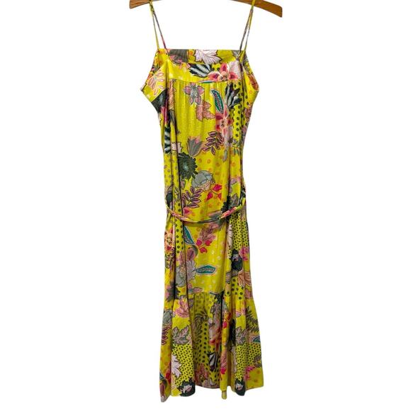 Ann Taylor LOFT | Midi Dress Sleeveless Floral Yellow Belted- Size 8 - Picture 9 of 9